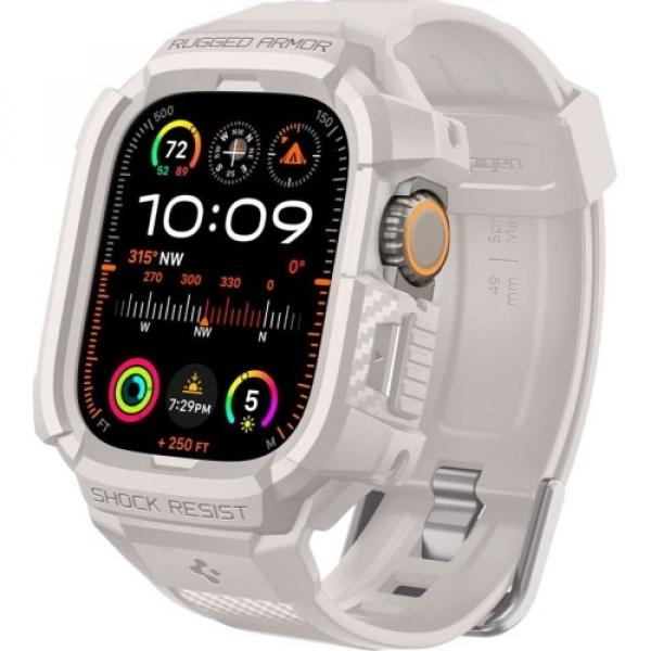 Etui z paskiem Spigen Rugged Armor Pro do Apple Watch Ultra 2/1 49 mm, beżowe