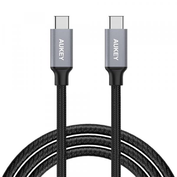 Kabel nylonowy Aukey USB-C do USB-C, QC, PD, 60W, 480Mbps, 2m, czarny