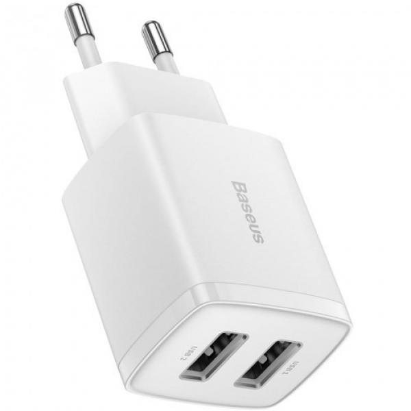 Ładowarka sieciowa Baseus Compact 2x USB-A 10.5 W, biała