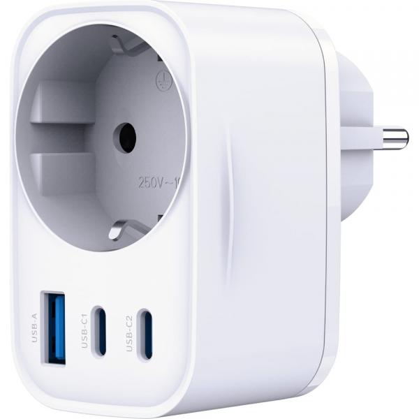 Ładowarka sieciowa 3mk Hyper Comfort Charger 30W, 1x USB-A QC 3.0, 2x USB-C PD, 1x Schuko, biała
