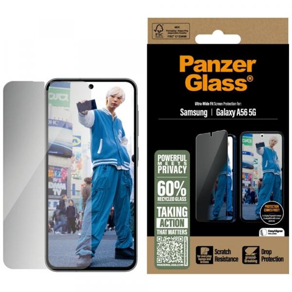OUTLET: Szkło hartowane na cały ekran PanzerGlass Ultra-Wide Fit Privacy do Galaxy A56 5G, prywatyzujące