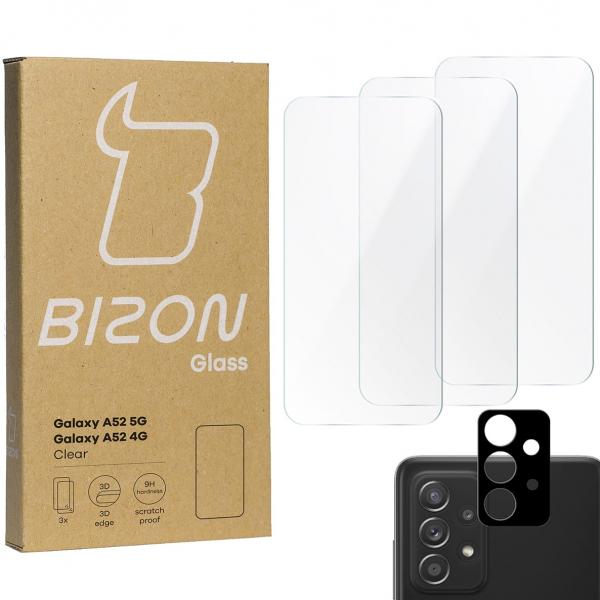 3x Szkło hartowane + szybka na aparat Bizon Glass Clear Pack, Galaxy A52s 5G, A52 4G/5G
