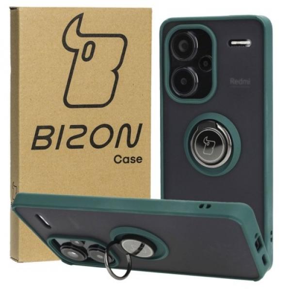 Etui z uchwytem na palec Bizon Case Hybrid Ring do Xiaomi Redmi Note 13 Pro+ 5G, przydymione z ciemnozieloną ramką