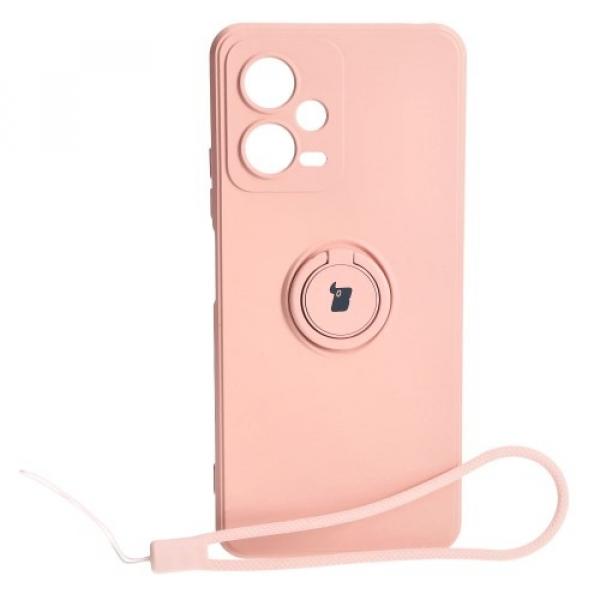 Etui Bizon Case Silicone Ring Sq do Xiaomi Redmi Note 12 5G/Poco X5, jasnoróżowe