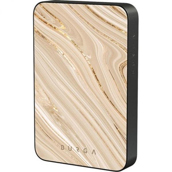 Powerbank indukcyjny Burga Magnetic Gunmetal Full Glam, magnetyczny do MagSafe, Qi, USB-C, PD, 20W, 5000mAh + kabel USB-C, beżowy wzorzysty