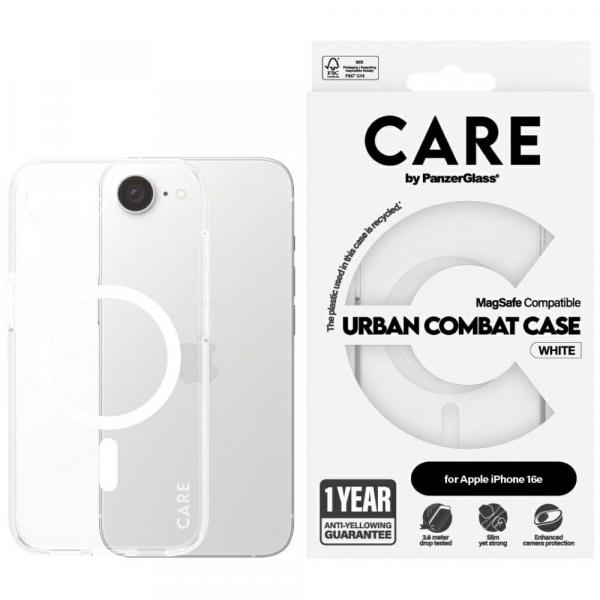 Etui CARE by PanzerGlass Flagship Urban Combat Qi, do MagSafe, do iPhone 16e, przezroczysto-białe