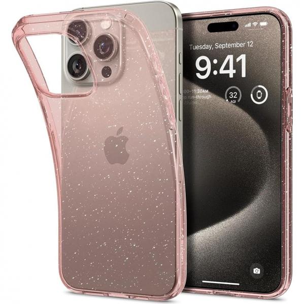OUTLET: Etui Spigen Liquid Crystal do iPhone 15 Pro Max, różowe z brokatem