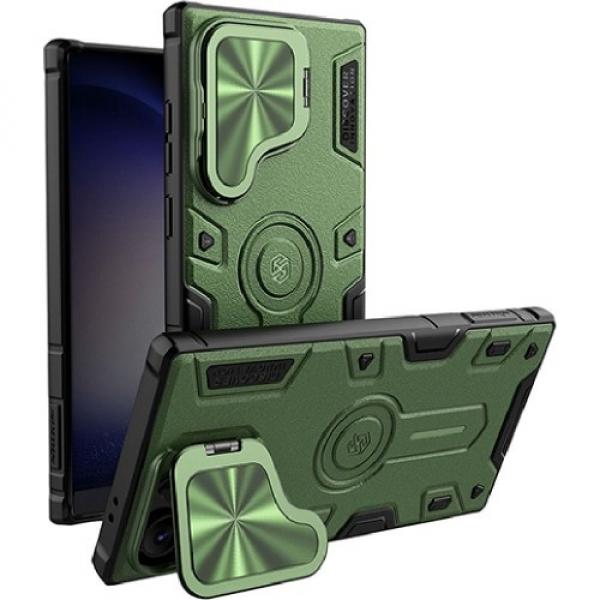 Etui z ochroną aparatu Nillkin CamShield Armor Prop Magnetic Case do Galaxy S24 Ultra, zielone