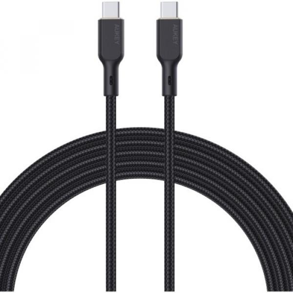 Kabel nylonowy Aukey USB-C do USB-C, PD, 100W, 0.48 Gbps, 1,8m, czarny