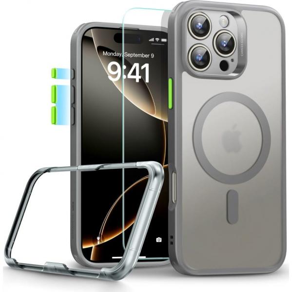 Zestaw etui + szkło, ESR Classic Pro Set HaloLock do iPhone 16 Pro do MagSafe, półprzezroczysto-szare