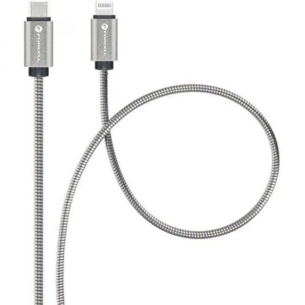 Kabel Forcell C238 USB-C do Lightning, 27W, PD, QC3.0, 1 m, srebrny