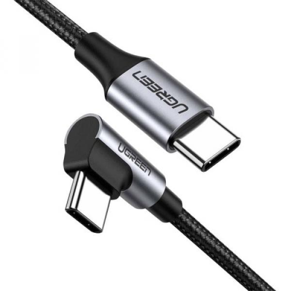 Kabel kątowy Ugreen USB-C / USB-C 60 W, QC, PD, 0,5 m, czarny