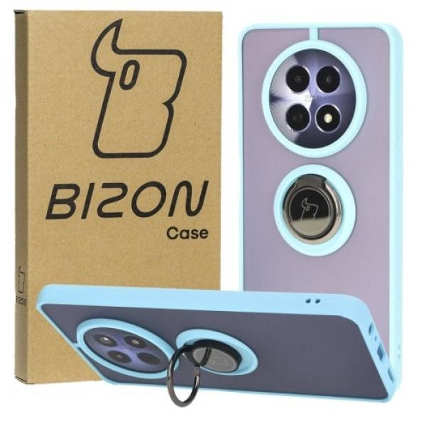 Etui z uchwytem na palec Bizon Case Hybrid Ring do Realme 12 / 12x, przydymione z jasnoniebieską ramką