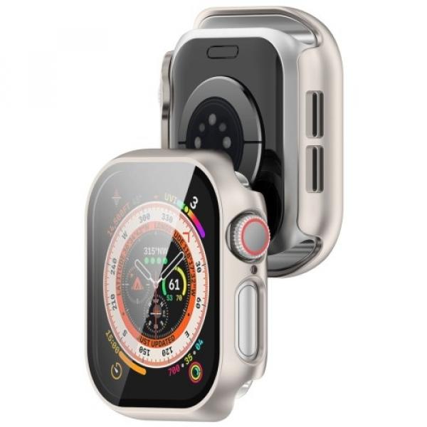 Etui ze szkłem do zegarka Bizon Case+Glass Watch do Apple Watch 10 46mm, szampańskie