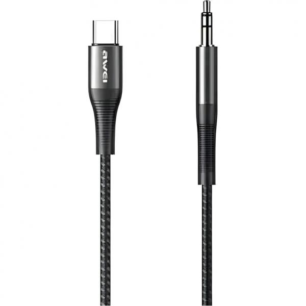 Adapter, przewód audio, AWEI CL-116T USB-C - Jack 3.5 mm, 1 m, czarny