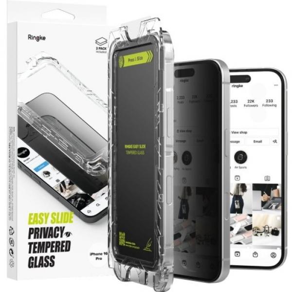 Szkło prywatyzujące na ekran z aplikatorem Ringke Easy Slide 2-Pack Privacy do iPhone 16 Pro, 2 sztuki