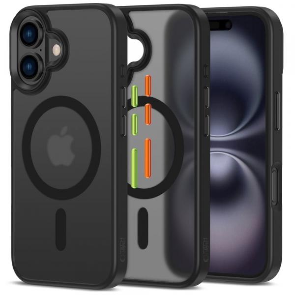 Etui z wymiennymi nakładkami na przyciski Tech-Protect Magmat XT do iPhone 16 do MagSafe, przezroczysto-czarne