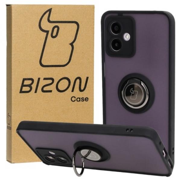 Etui z uchwytem na palec Bizon Case Hybrid Ring do Motorola Moto G14, przydymione z czarną ramką