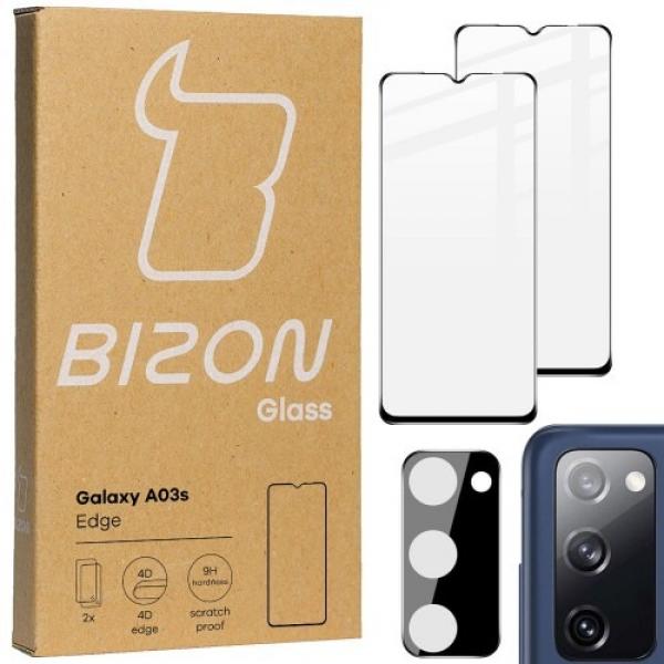 Szkło hartowane Bizon Glass Edge - 2 sztuki + ochrona na obiektyw, Galaxy A03s, czarne