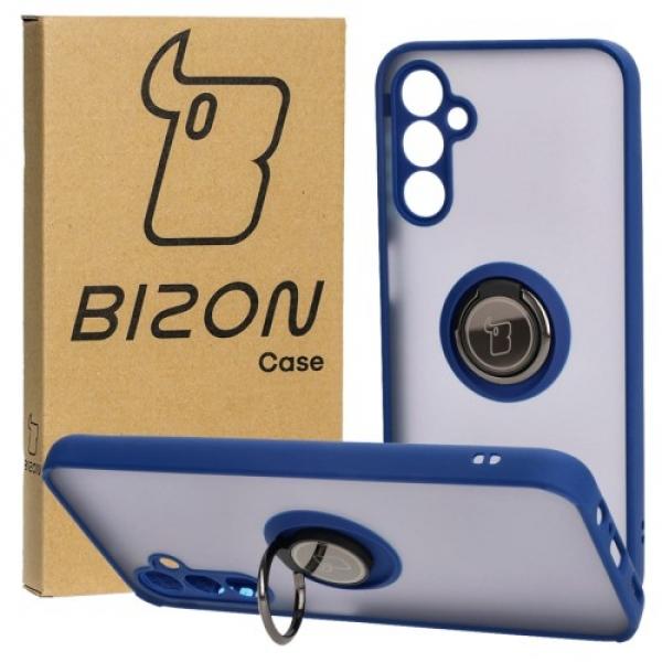 Etui z uchwytem na palec Bizon Case Hybrid Ring do Galaxy M14 5G, przydymione z granatową ramką