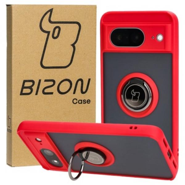 Etui z uchwytem na palec Bizon Case Hybrid Ring do Google Pixel 8, przydymione z czerwoną ramką