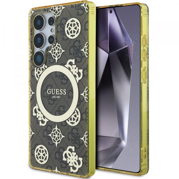 Etui Guess 4G Electroplated Peony MagSafe do Galaxy S25 Ultra, brązowe