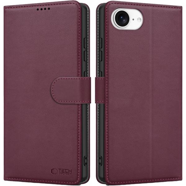 Etui Tech-Protect Wallet do iPhone 16e, bordowe