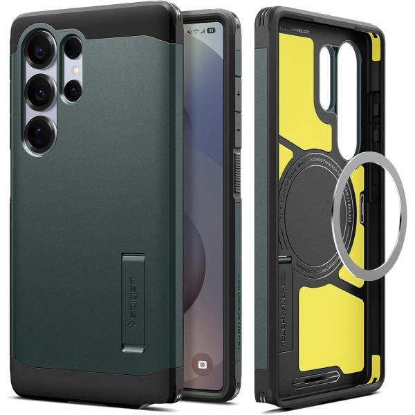 Etui Spigen Tough Armor Mag do MagSafe do Galaxy S25 Ultra, zielone