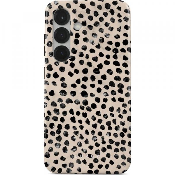 Etui Burga Almond Latte Tough do Galaxy S25, beżowe z czarnymi kropkami