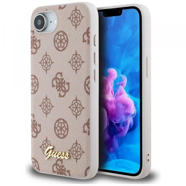 Etui Guess Peony Script Logo MagSafe do iPhone 16e, różowe