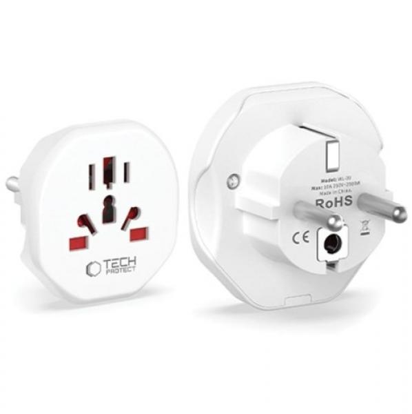 Adapter / przejściówka Tech-Protect Universal Travel Adapter, uniwersalna na EU, biała