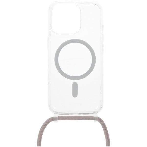 Etui FIXED MagPure Neck do MagSafe do iPhone 16 Pro, przezroczyste z różową smyczką