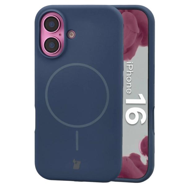 Silikonowe etui z pierścieniem magnetycznym Bizon Soft Case Magnetic do iPhone 16, granatowe