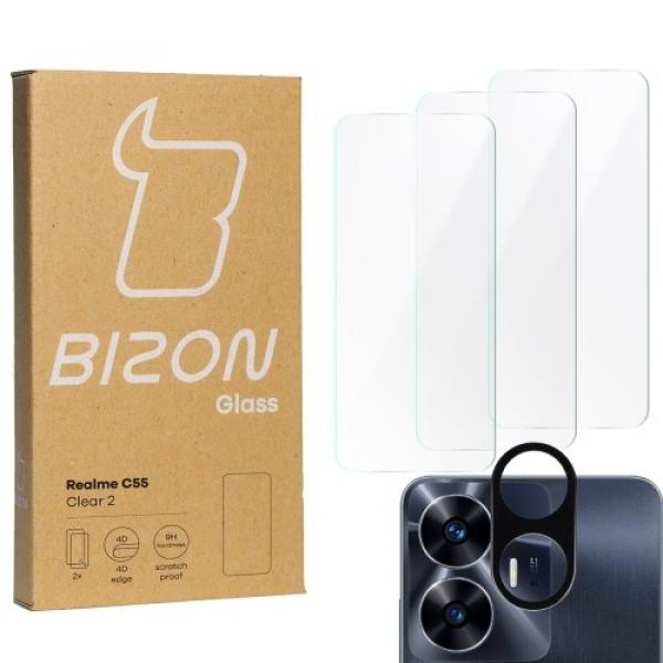 3x Szkło + szybka na aparat BIZON Clear 2 do Realme C55