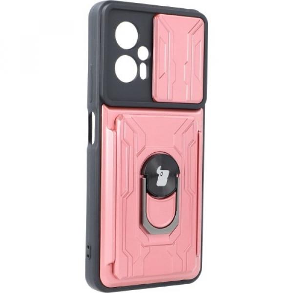 Etui Bizon Case Camshield Card Slot Ring do Xiaomi Poco X4 GT, jasnoróżowe