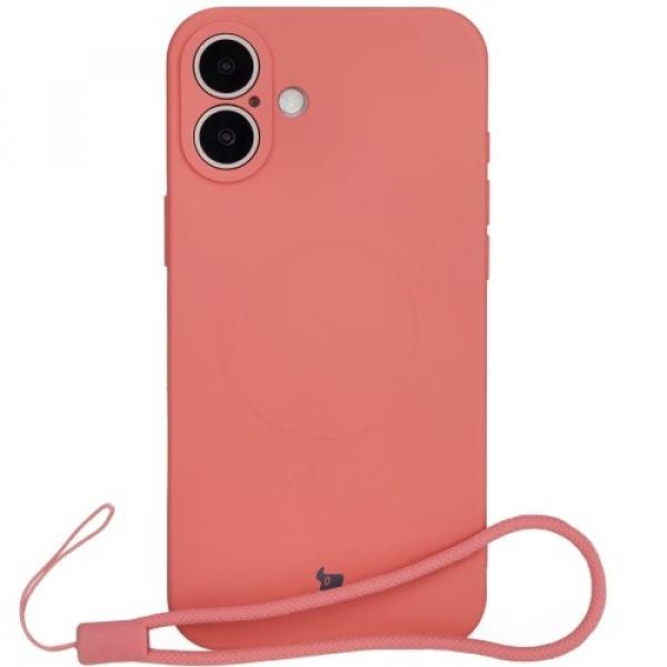 Silikonowe etui z pierścieniem magnetycznym Bizon Case Silicone Magnetic do iPhone 16 Plus, brudnoróżowe