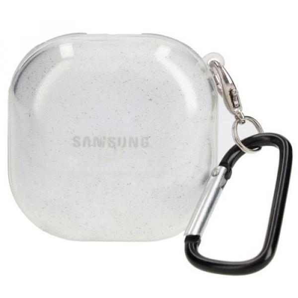 Etui Bizon Case Headphone Clear do Galaxy Buds Live / Pro / Buds2 / Buds2 Pro / Buds FE, przezroczysto-brokatowe