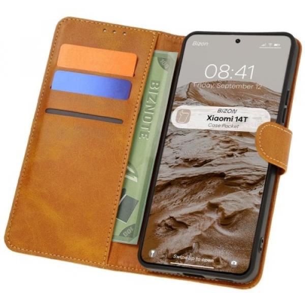 Etui z klapką Bizon Case Pocket do Xiaomi 14T, brązowe