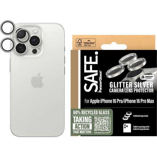 Szkło hartowane na aparat Safe by PanzerGlass Camera Lens Protector do iPhone 16 Pro / 16 Pro Max, brokatowe-srebrne