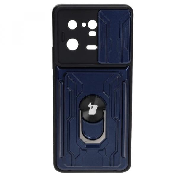 Etui Bizon Case Camshield Card Slot Ring do Xiaomi 13 Pro, granatowe