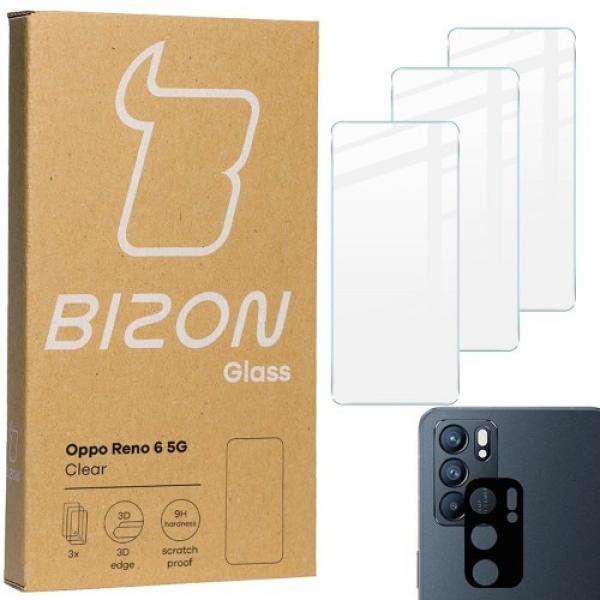 Szkło hartowane Bizon Glass Clear - 3 szt. + obiektyw, Oppo Reno 6 5G