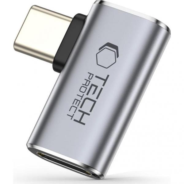 Adapter kątowy USB-C do USB-C, Tech-Protect UltraBoost AA01, 100W, 40Gb/s, szary