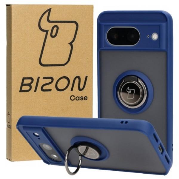 Etui z uchwytem na palec Bizon Case Hybrid Ring do Google Pixel 8, przydymione z granatową ramką