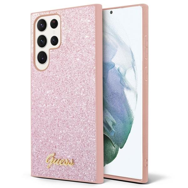 OUTLET: Etui Guess Hardcase Glitter Script do Galaxy S24 Ultra, różowe