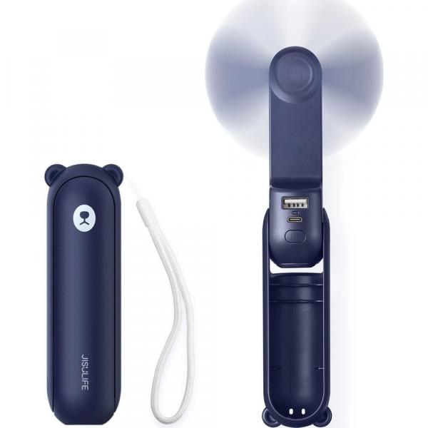 Wiatrak podręczny, wiatraczek z funkcją latarki i powerbanku JisuLife Handheld Fan Life8 2000 mAh, granatowy