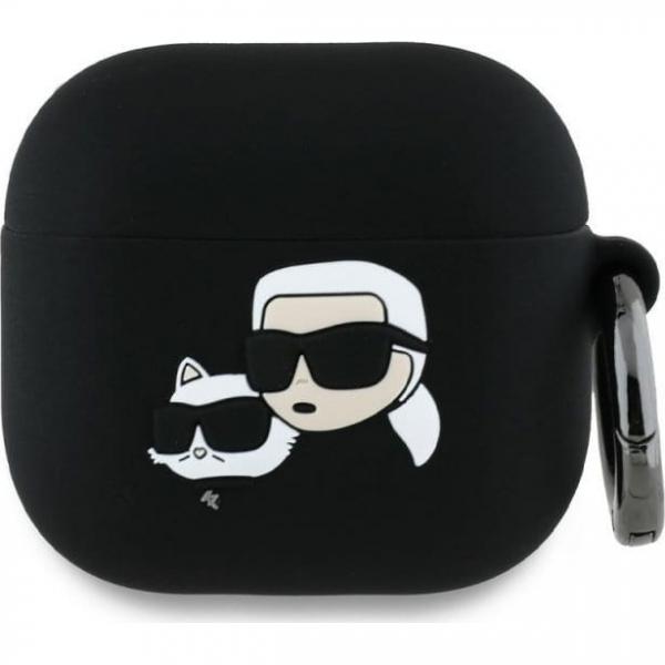 Etui Karl Lagerfeld Silicone Karl and Choupette Head 3D Case AirPods 4, czarne