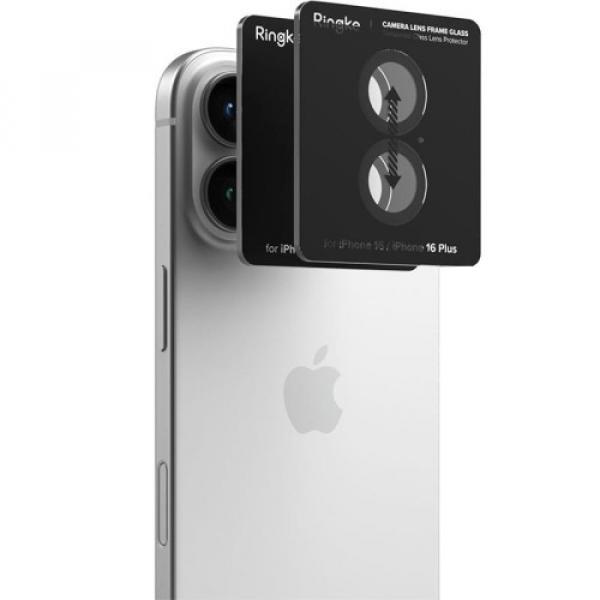 Nakładki na aparat Ringke Camera Lens Frame Glass do iPhone 16 / 16 Plus, 2-Pack, czarne