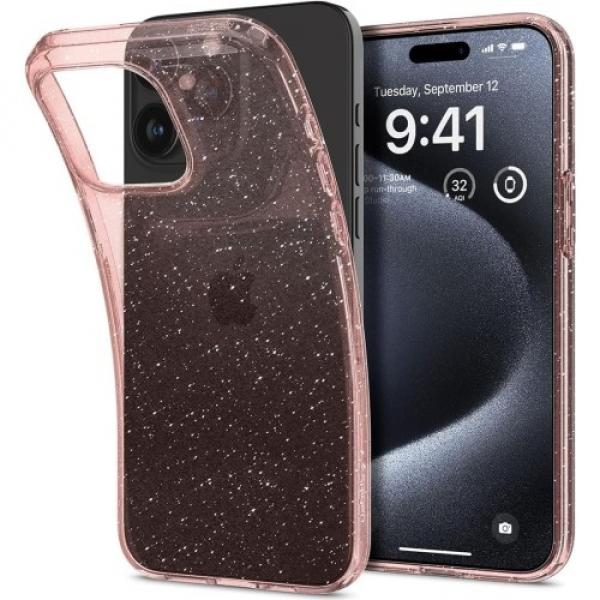 Etui Spigen Liquid Crystal do iPhone 15 Pro, różowe z brokatem