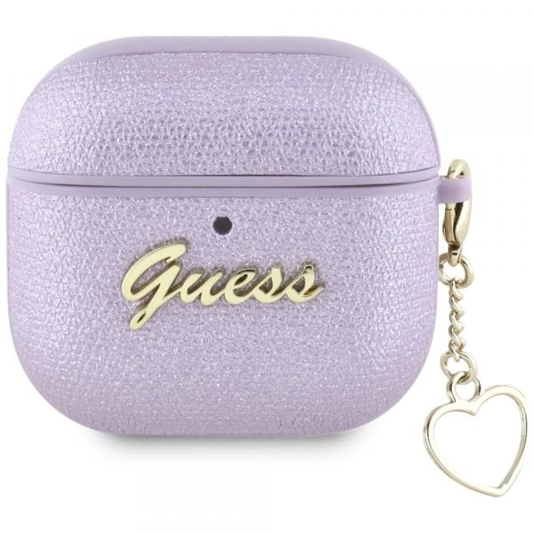 Etui z brelokiem Guess Metallic Script Charm do AirPods 4, fioletowe