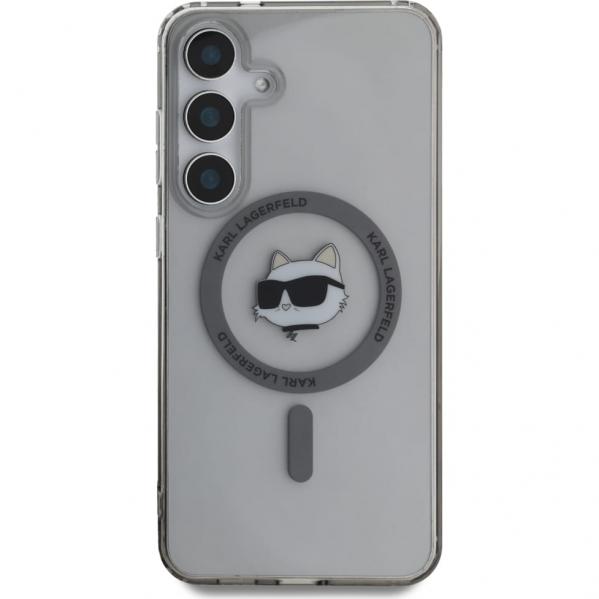 Etui Karl Lagerfeld Button Choupette Head do Galaxy S25 Plus, do MagSafe, półprzezroczysto-szare